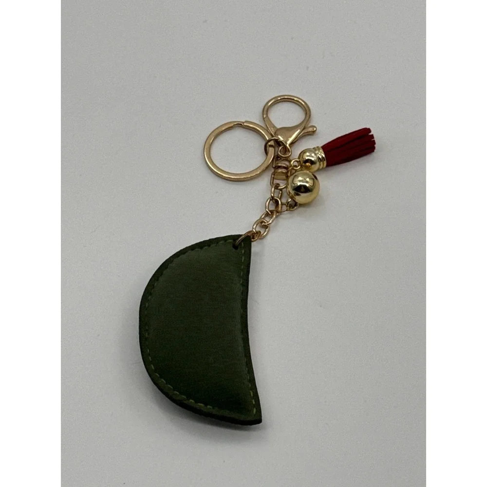 Watermelon Rhinestone Keychain Bag Charm Red Green Fruit Tassel Gold Tone